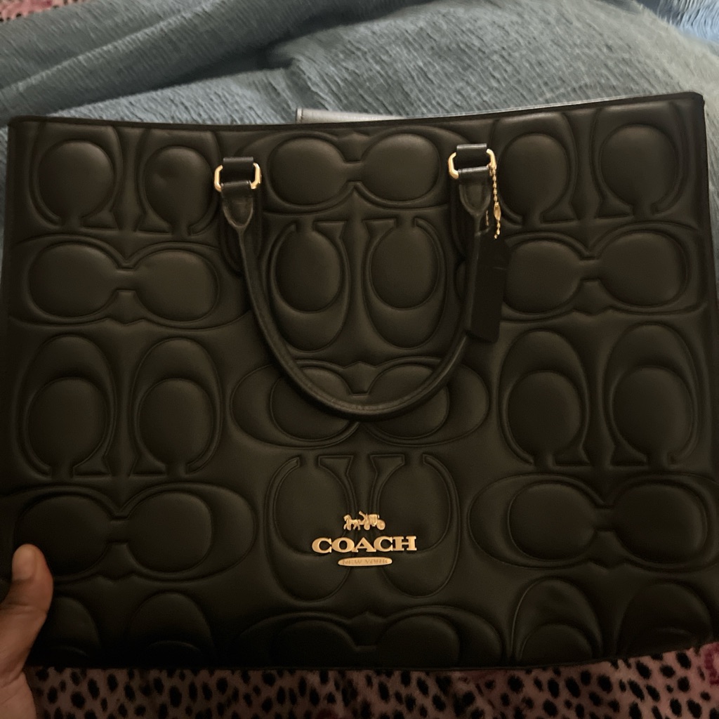 Coach Black Quilted Signature Logo Tote With Gold Hardware
